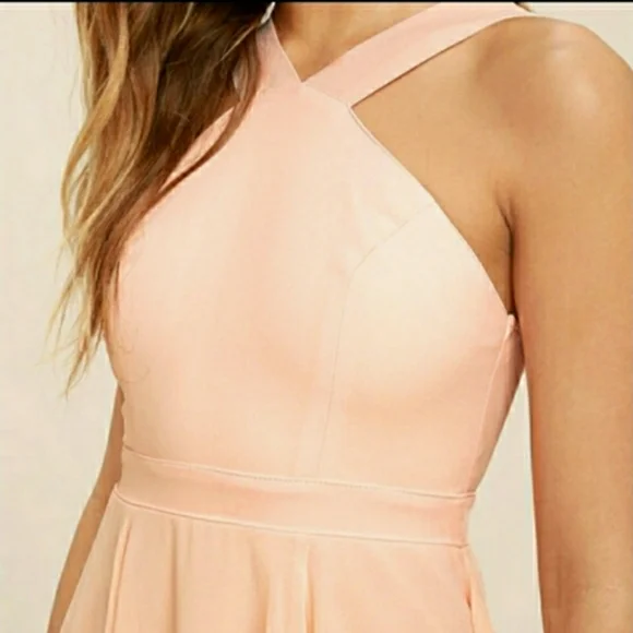 Lulus NWT small peach forevermore halter skater fit and flare mini dress - Picture 3 of 13